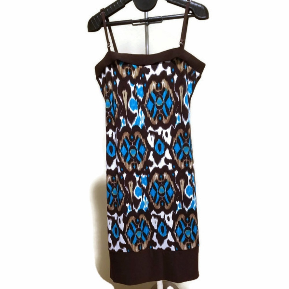 B Smart Stretch Dress Casual Blue Brown Size 10